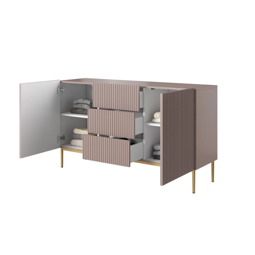 Komoda Nicole 150 cm z szufladami i półkami - antyczny róż / złote nóżki - Limitowana oferta